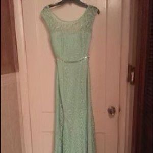 Long mint green prom dress